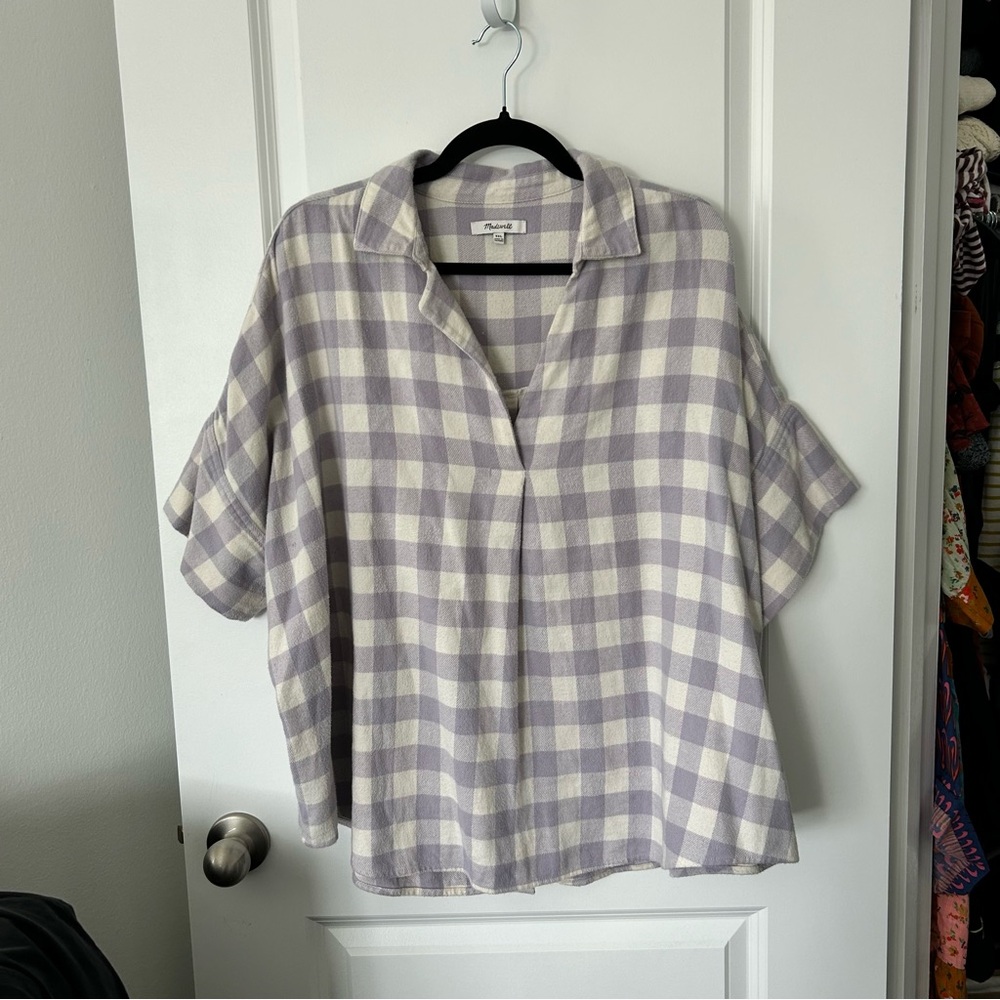 MADEWELL Purple and White Boxy Flannel Top